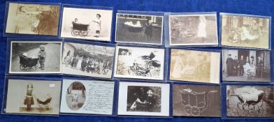Postcards, Prams, 42 cards showing many different styles of prams some containing babies, some toys.