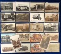 Postcards, Coaches, Buses, Lorries etc, 50 cards to include dairy lorry, Powell Dyffryn Associated