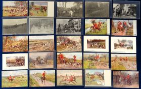 Postcards, Fox Hunting, 90+ cards RPs, printed and artist drawn to include hunt meets, South