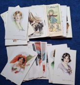 Postcards, Glamour / Romance / Children, 60 cards in 8 sets of 6 cards & 1 set of 12 cards,