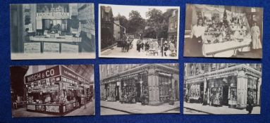 Postcards, Postcard interest, 18 cards all showing stalls or shops that sell postcards within the