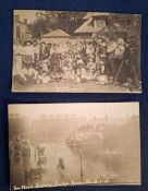 Postcards, Social History, 7 cards all RP, Deluge at Norbury 1914, Motor Accident at Hook 1914, Fire