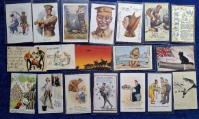 Postcards, Military, 125+ cards to include comic, romantic and foreign, Army and Navy (gen gd)