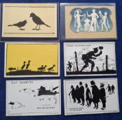 Postcards, Silhouettes, 80+ cards showing children, soldiers, animals, RAF, comic scenes etc. (gen