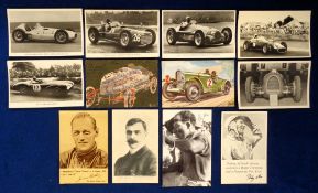 Postcards, Motor Racing, 12 cards, RPs, printed and 2 artist drawn, (2 plain backs) to comprise 8 of
