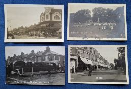 Postcards, London Suburbs, 16 cards, all RP including Overturned Tramcar Mitcham Lane, Mitcham Rd