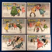 Postcards, Sports, 'Rinking', a set of 6 cards showing amusing scenes on the ice rink. Produced by