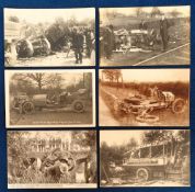 Postcards, Motor Accidents, 6 cards to comprise 1910 accident at Wisbech between a car and a