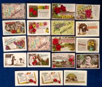 Postcards, Days of the Week, 39 cards Monday to Sunday, flowers, houses, children, dogs etc (gd)