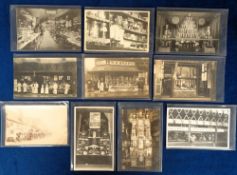 Postcards, Berkshire, Reading, 10 cards of shop fronts and interiors to include Gregory Love & Co,