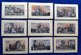 Postcards, WW1 silks, a collection of 32 cards featuring the destruction of French churches,