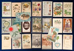 Postcards, Greetings, Year Cards 80+ cards dating from 1900 to 1920s to include flowers, churches,