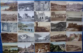 Postcards, Scotland, 200 cards to include many tartans, views of Dumfries, Ayr, Edinburgh, Islands