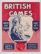 Athletics, British Games Athletics programme dated 16th May, 1932 from event held at White City (