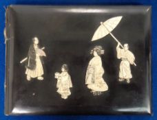 Postcard Albums, 2 antique albums to comprise 1 Japanese 1906 lacquer example with bone and mother