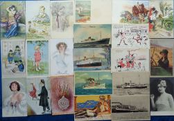 Postcards, a mixed selection of approx. 38 cards with shipping S.S United States, M.T Boston