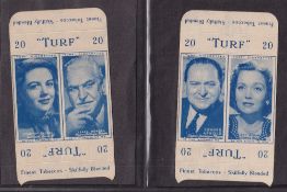 Cigarette cards, Carreras Turf uncut slides, Film Favourites (joined pairs, set 25 cards), (gd/vg)