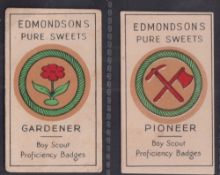 Trade cards, Edmondson, Boy Scout Proficiency Badges, 2 cards, 'Gardener' & 'Pioneer' (some sl