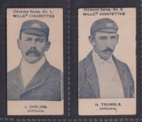 Cigarette cards, Wills (Australia), Cricketers Series (Grey scroll back, no frame), two cards, no