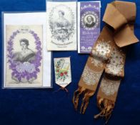 Woven Silks, 5 examples to comprise 2 portraits of Queen Victoria, one made for the 1862 London