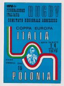 Rugby Union programme, Italy v Poland 14 Apr 1979, fold-out programme complete with Polish Team