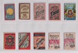 Trade cards, USA, Hazeltine's Pocket Book Almanacs, a collection of ten almanacs for 1883, 1884,
