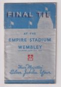 Football programme, Sheffield Weds v WBA 27 Apr 1935, FAC Final played at Wembley (sl vertical fold,
