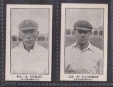 Trade cards, Bunsen Confectionery Famous Figures series, 2 cards both Cricketers nos. 119 Mailey &