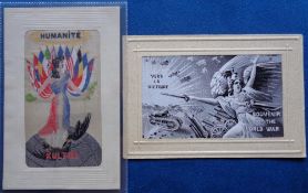 Postcards, Silks, a pair of WW1 woven silks inc. a coloured vertical card with a well dressed lady