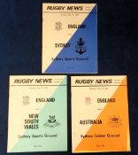 Rugby Union programmes, England Tour of Australia 1975, 3 programmes v Sydney 13 May, v New South