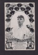 Football postcard, Steve Bloomer, a b/w printed card showing Bloomer in oval portrait in England kit