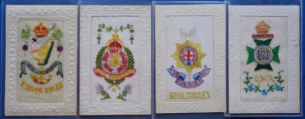 Postcards, Silks, 4 military regimental embroidered silks, with The Royal Engineers which has an