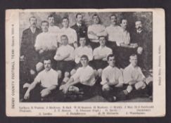 Football postcard, Derby County Football Team, Season 1903-04, printed teamgroup card inc. S.