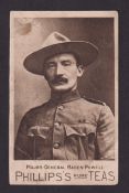 Trade card, Phillips's Tea, Major General Baden-Powell, large advertising card with image of Baden-