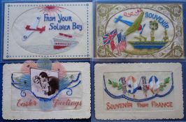 Postcards, Silks, a WW2 selection of 4 embroidered silks inc. 2 cards, 1 captioned 'Souvenir'