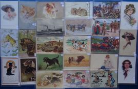 Postcards, a mainly illustrated subject selection of approx. 60 cards. With comic (Kinsella,