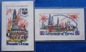 Postcards, Silks, 2 First World War embroidered silk cards showing damage inflicted on the Arras