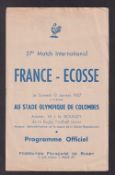 Rugby programme, France v Scotland 12 Jan 1957, 4 pages from the game played at Stad Colombes