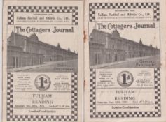 Football programmes, Fulham Res v Reading Res, 2 London Combination games, 29 Dec 1934 & 28 Sep 1935
