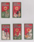 Trade cards, Goodwin's, The Girl Guide and Boy Scout Series, 5 cards, no 9, (sl marked), no 17 (just