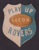 Trade card, anonymous, Baines style shield shaped Rugby card 'Play Up Leeds Rovers' with Rugby