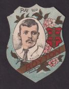 Trade card, Baines, Cricket, Royton, shield shaped card with Briggs inset (very slight paper loss to
