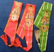 Collectables, 3 Ancient Order of Foresters sashes (2 red, 1 green) (gd)