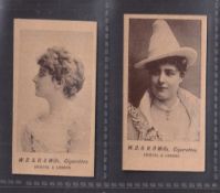 Cigarette cards, Wills, Actresses & Beauties Collotype, unnamed subjects, plain backs, two cards,