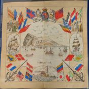 Militaria, 2 silk squares to comprise 1 of Gibraltar with a central panel showing the rock
