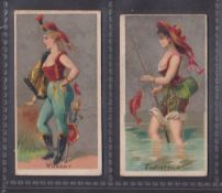 Cigarette cards, USA, Goodwin's, Occupations for Women, two cards, Hussar & Fisherman (slight age