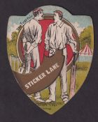 Trade card, Baines, Cricket, Sticker Lane, shield shaped card, 'The First Pair' (gd) (1)
