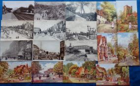 Postcards, Essex, a mix of 17 cards with RPs of Romford Station interior view with train, Market