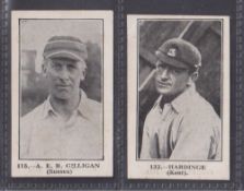 Trade cards, Bunsen Confectionery Famous Figures series, 2 cards both Cricketers nos. 115 Gilligan