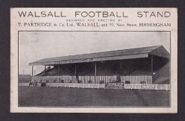 Football postcard, Walsall FC, b/w printed card showing the Walsall Football Stand designed and